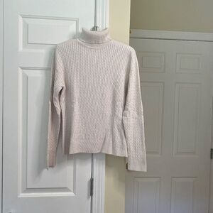 Jeanne Pierre, Large, Cream, Cotton, Cable Turtle Neck